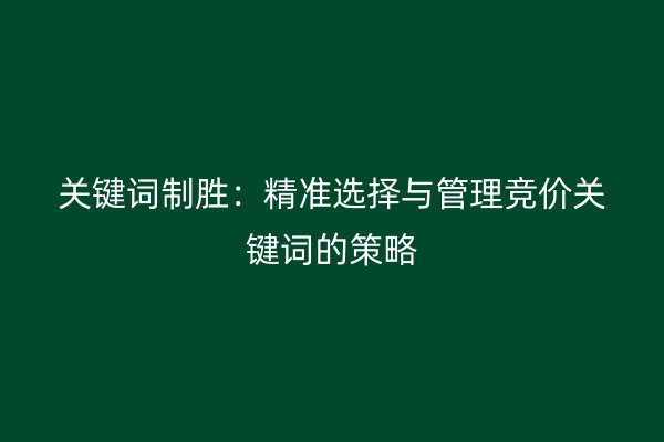 关键词制胜：精准选择与管理竞价关键词的策略