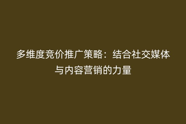 多维度竞价推广策略：结合社交媒体与内容营销的力量