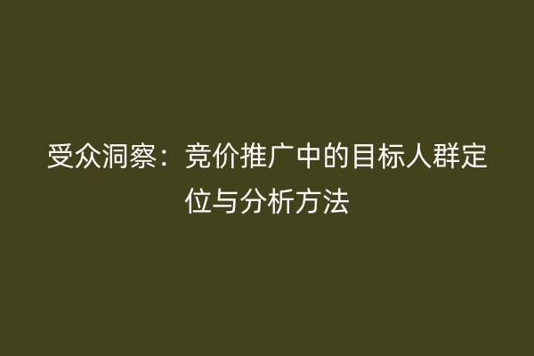 受众洞察：竞价推广中的目标人群定位与分析方法