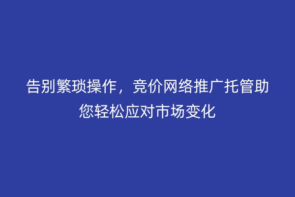 告别繁琐操作，竞价网络推广托管助您轻松应对市场变化