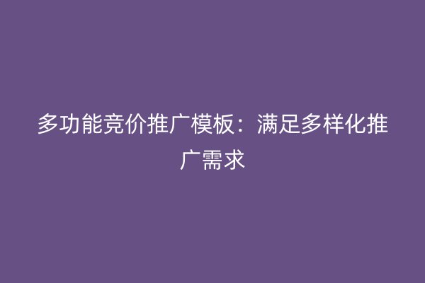 多功能竞价推广模板：满足多样化推广需求