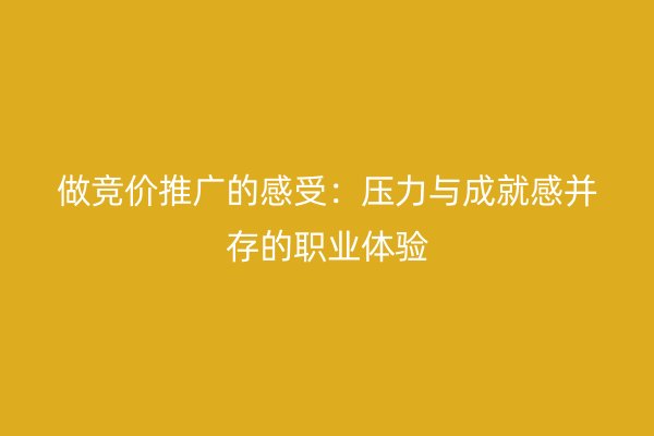 做竞价推广的感受：压力与成就感并存的职业体验