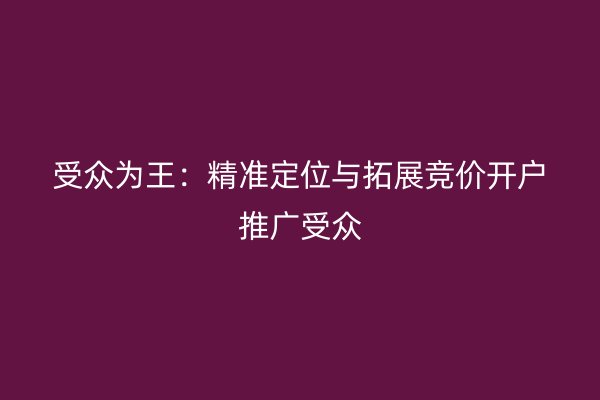 受众为王：精准定位与拓展竞价开户推广受众