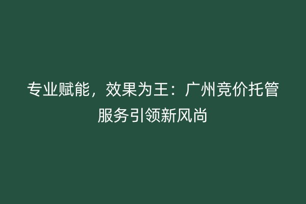 专业赋能，效果为王：广州竞价托管服务引领新风尚