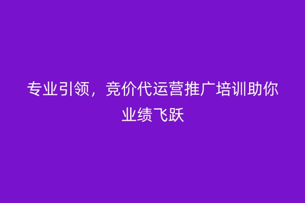 专业引领，竞价代运营推广培训助你业绩飞跃