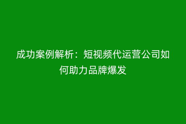 成功案例解析：短视频代运营公司如何助力品牌爆发