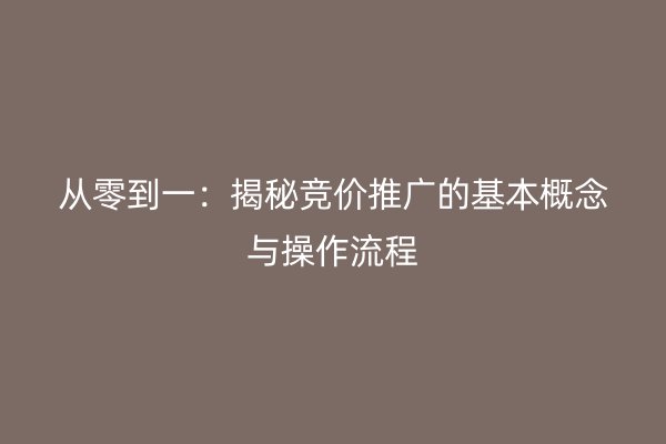 从零到一：揭秘竞价推广的基本概念与操作流程