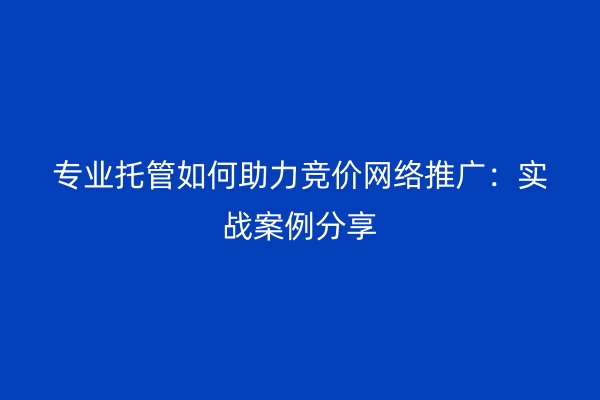 专业托管如何助力竞价网络推广：实战案例分享