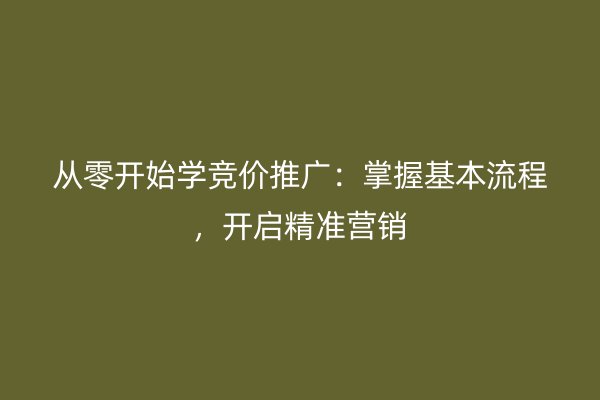 从零开始学竞价推广：掌握基本流程，开启精准营销