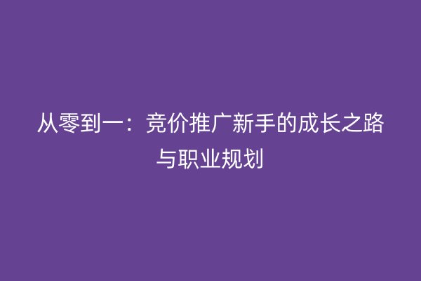 从零到一：竞价推广新手的成长之路与职业规划