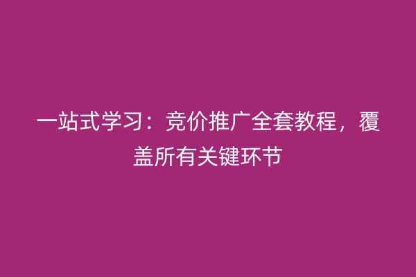 一站式学习：竞价推广全套教程，覆盖所有关键环节