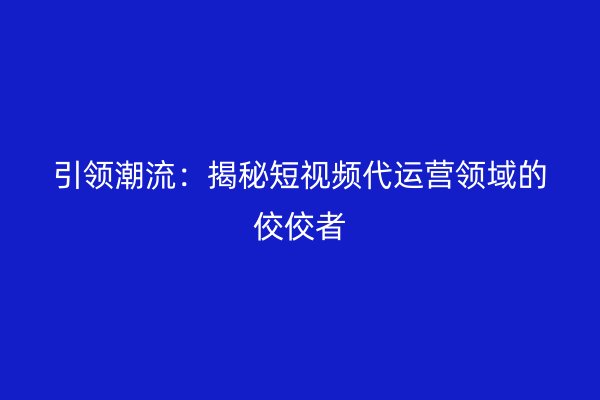 引领潮流：揭秘短视频代运营领域的佼佼者