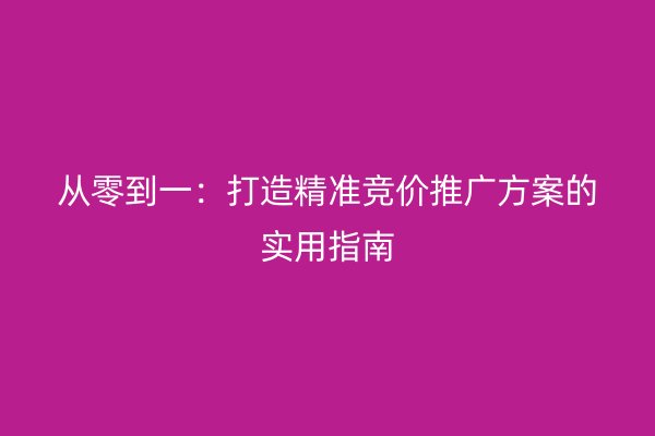 从零到一：打造精准竞价推广方案的实用指南