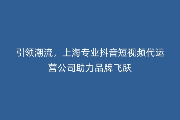 引领潮流，上海专业抖音短视频代运营公司助力品牌飞跃