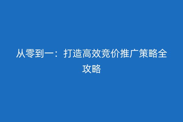 从零到一：打造高效竞价推广策略全攻略