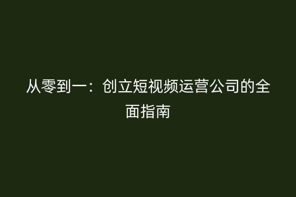 从零到一：创立短视频运营公司的全面指南