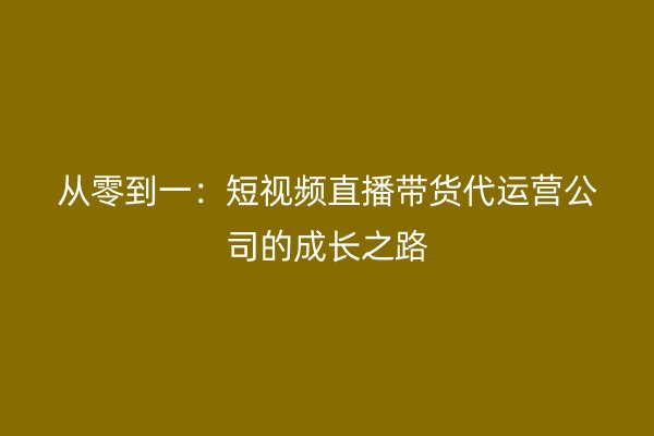 从零到一：短视频直播带货代运营公司的成长之路