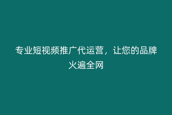 专业短视频推广代运营，让您的品牌火遍全网