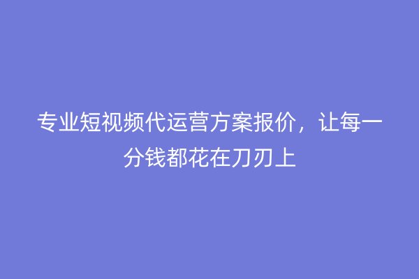 专业短视频代运营方案报价，让每一分钱都花在刀刃上