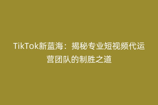 TikTok新蓝海：揭秘专业短视频代运营团队的制胜之道