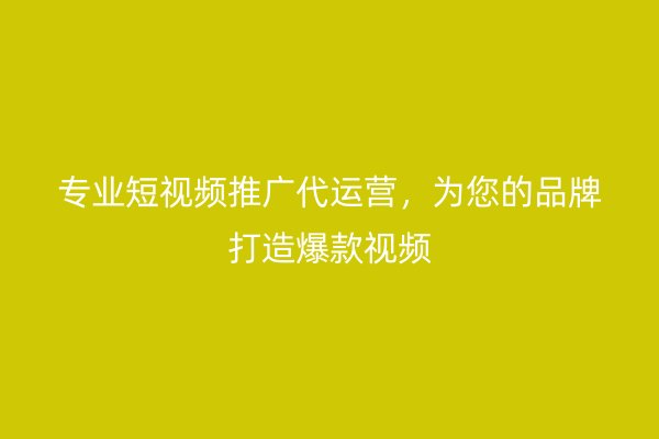 专业短视频推广代运营，为您的品牌打造爆款视频