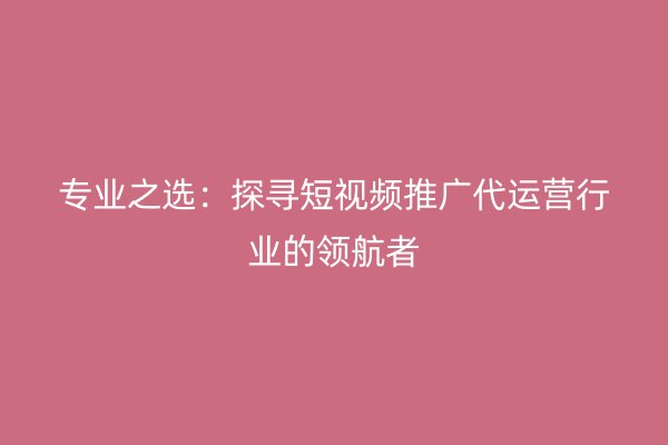 专业之选：探寻短视频推广代运营行业的领航者