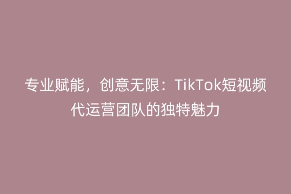 专业赋能，创意无限：TikTok短视频代运营团队的独特魅力