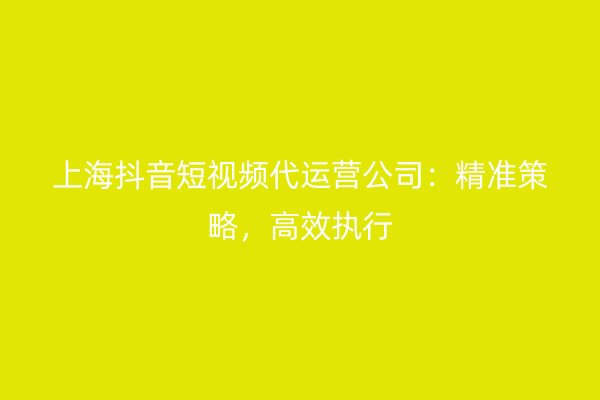 上海抖音短视频代运营公司：精准策略，高效执行