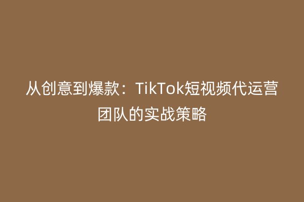 从创意到爆款：TikTok短视频代运营团队的实战策略